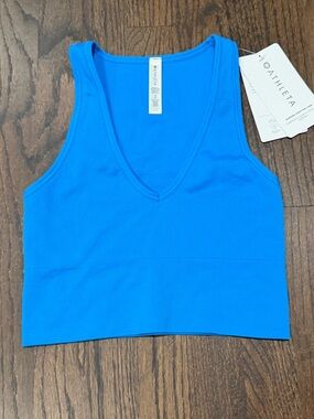 Athleta Bright Blue V-Neck Ribbed Crop Tank